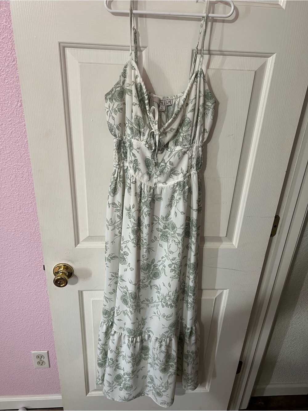 Inspired Hearts large Floral Tie-Front White and Sage Maxi Dress
